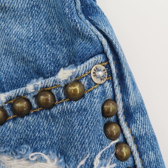 Free People Wild Rose 24 Emrboidered Floral Studded Raw Hem Denim Jean Skirt - Picture 4 of 10